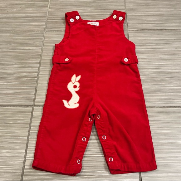 Rare Vintage Red Corduroy Overalls 1970s Toddler clothes with rabbit bunny - Picture 3 of 10
